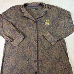 Lauren Ralph Lauren Black Label Purple Paisley Print Lightweight Pajama Top L